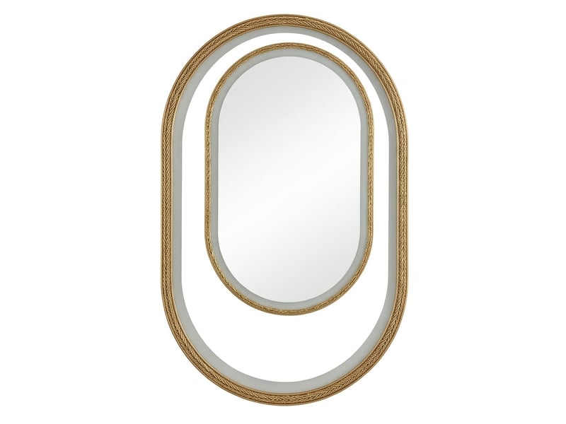  Miroir de salle de bain ovale led 50x80 cm, anti-buée, avec cadre doré brossé  - Conforama A