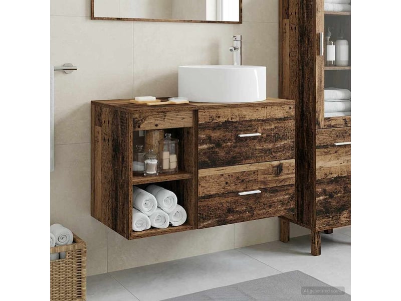  Ensemble de mobilier de salle de bain 2 pcs bois ancien shl811  - Conforama B