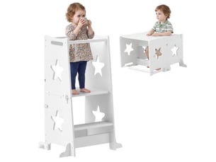 Tour d'apprentissage 2 en 1 transformable en table et chaise avec barre de sécurité 60 x 44,5 x 86 cm blanc