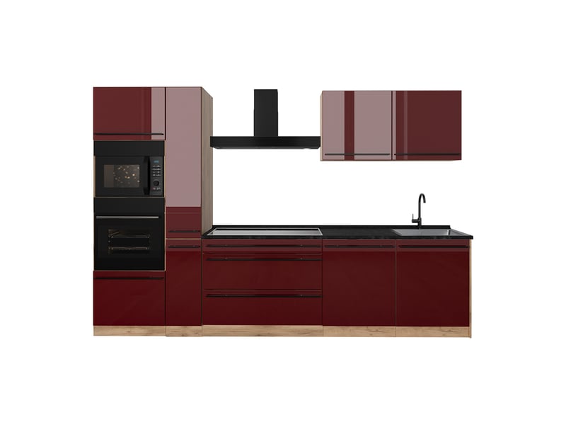  Vicco cuisine, rouge brillantchêne doré, 310cm plan de travail anthracite  - Conforama A