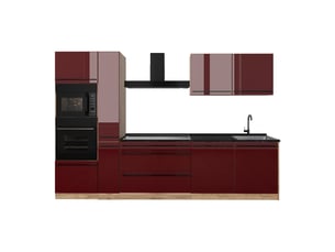 Vicco cuisine, rouge brillantchêne doré, 310cm plan de travail anthracite