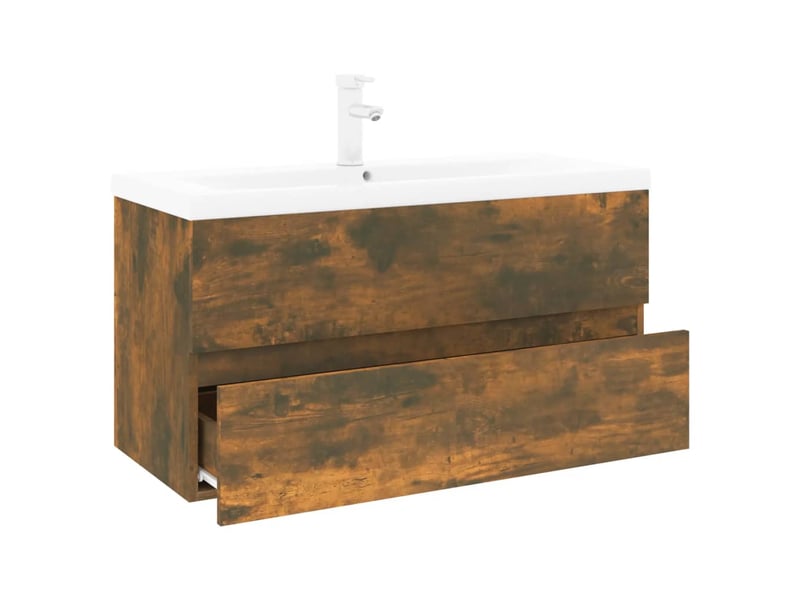  Meuble de lavabo avec bassin intégré chêne fumé bois d'ingénierie shl4309  - Conforama C