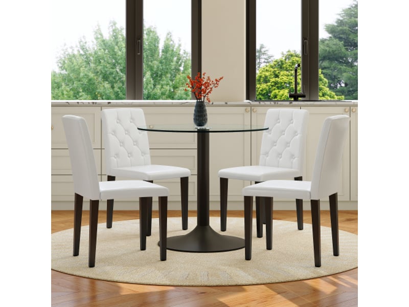  Table en verre 85 cm + 4 chaises pu capitonnées – ensemble salle à manger moderne minimaliste chic  - Conforama D