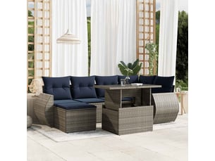 Vidaxl ensemble de canapé de jardin 7 pcs avec coussins gris résine tressée
