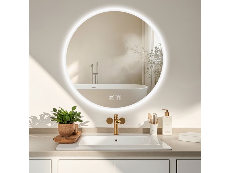  Miroir de salle de bains led rond 70 cm argenté avec fonction anti-buée  - Conforama E