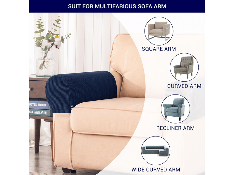  Lot de 2 housses d'accoudoirs extensibles pour canapés et fauteuils inclinables, avec 10 broches fixes, bleu marine  - Conforama E