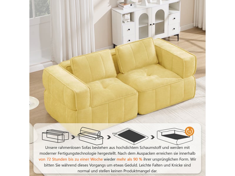  Canapé modulable 2 places en tissu polyester jaune W3325S00495 - Conforama E