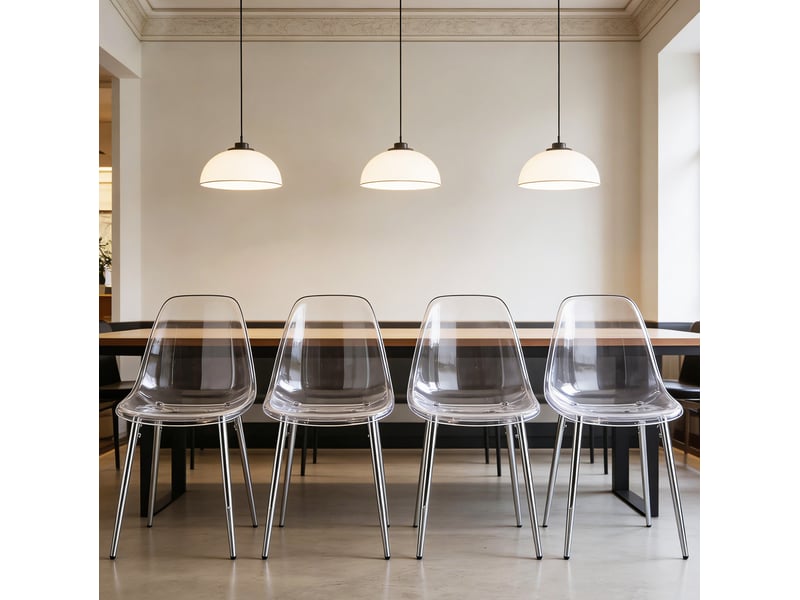  Ensemble table et chaises 5 pièces, 1 table et 4 chaises à structure métal chromé, design moderne pour 4 personnes  - Conforama E