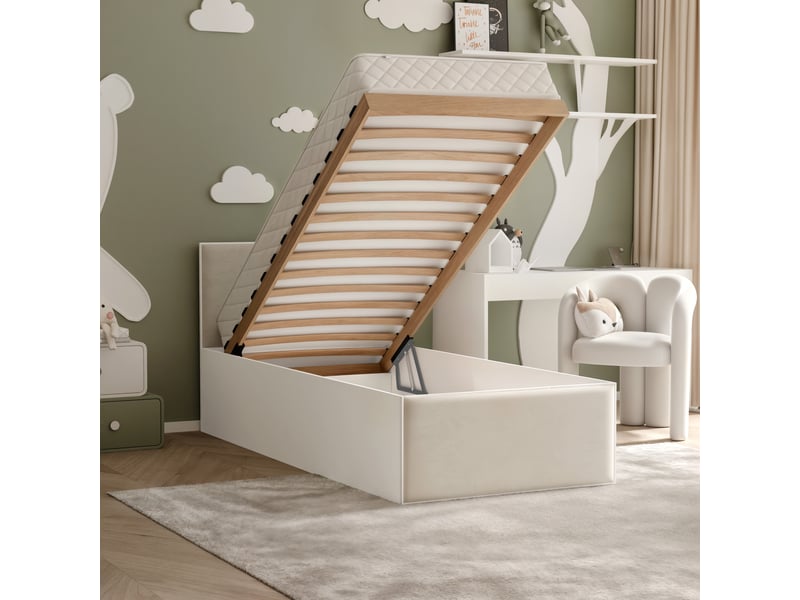  Lit coffre sashi - 90x200 cm - avec matelas - tissu velours - blanc beige clair SASHI - Conforama C