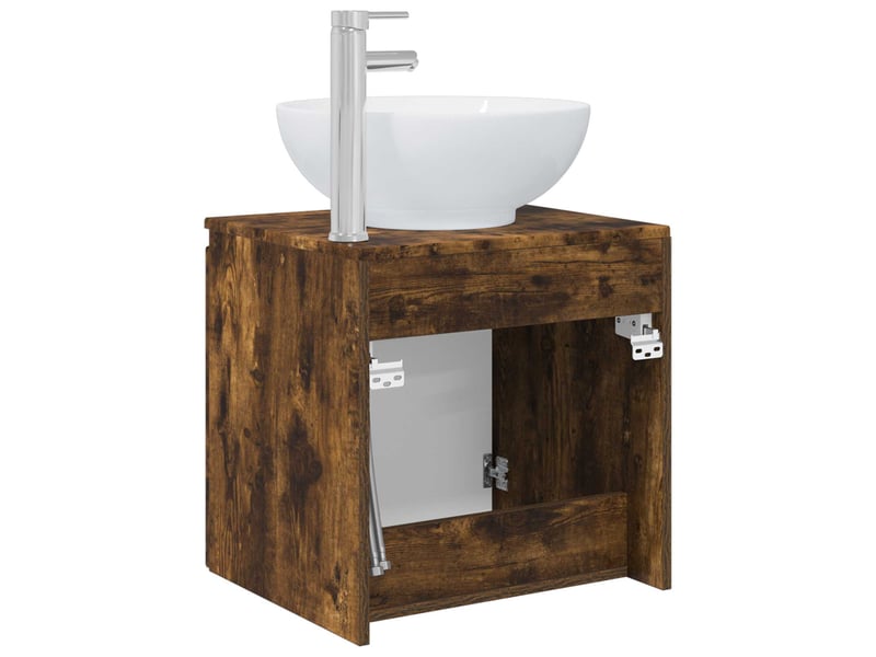 Vanité de lavabo mural, meuble de rangement chêne fumé 49.5x44.5x65 cm shl1065 - Conforama E