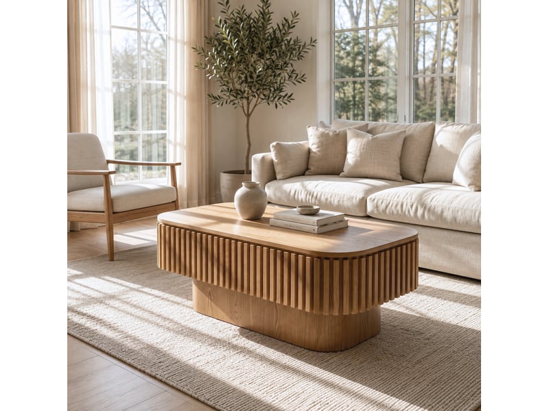  Table basse 98x60x35 cm avec rangement caché, décor bois naturel  - Conforama D