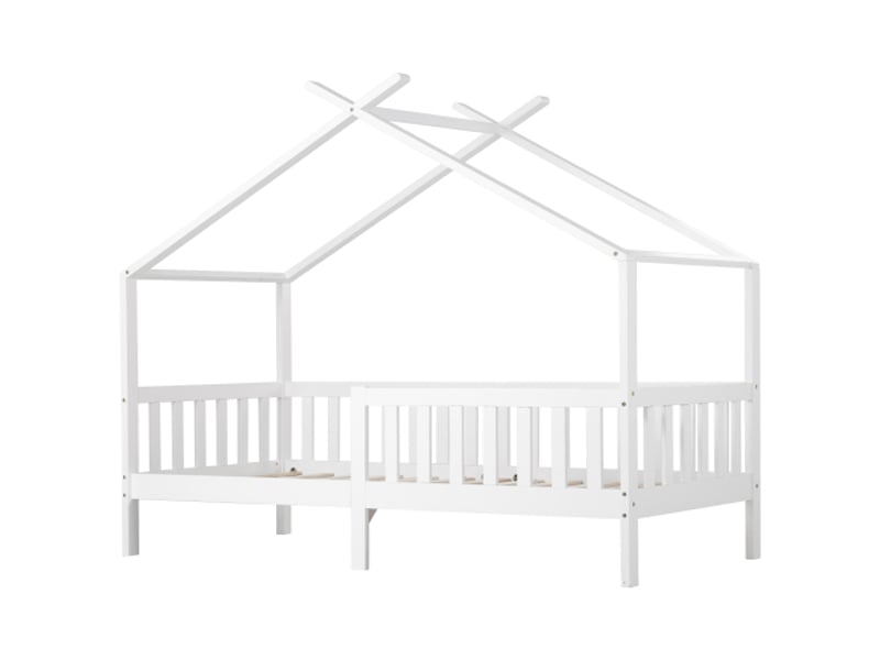  Lit cabane 200x90 cm en pin massif blanc avec sommier à lattes et rangement  - Conforama A