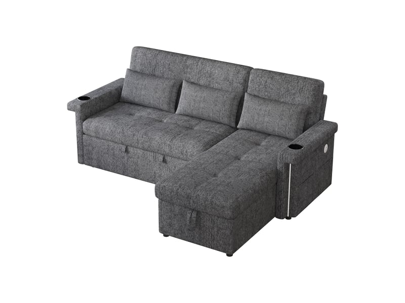  Canapé d'angle convertible l 209x141x90 cm - led ports usb dossier réglable porte-gobelet - gris BUYDEEMEUS - Conforama A