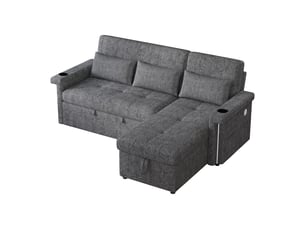 Canapé d'angle droit fixe Qualité haut de gamme 2 places Tissu gris avec coffre de rangement
