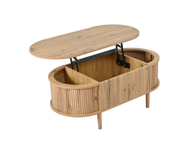  Table basse ovale, 100x48x54,5 cm, relevable, mdf, coloris chêne  - Conforama D