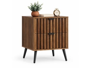 Table de chevet avec 2 tiroirs et pieds en métal pour chambre en mdf 45×40×53 cm noyer