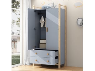 Armoire 2 portes 89,6x44x180,5 cm avec tringle panneau de particules bleu et naturel