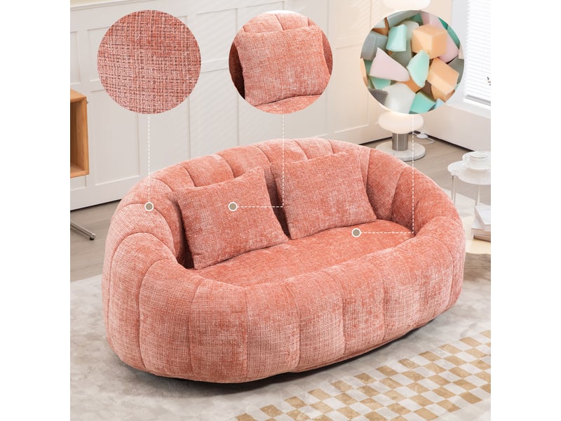 Pouf géant adulte canapé paresseux 2 places en mousse à mémoire, fauteuil de sol confortable en chenille rose 150cm pour salon - Conforama B