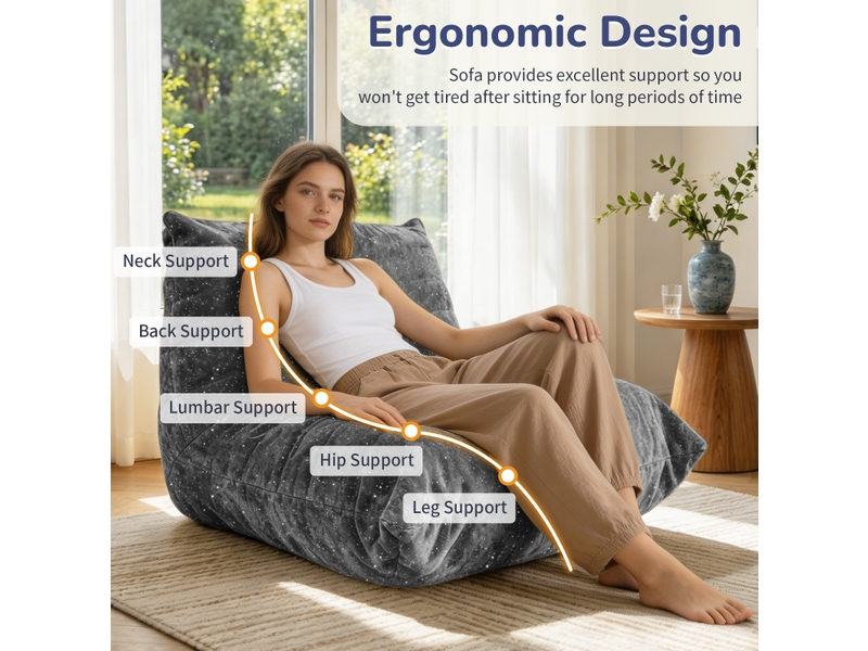  Fauteuil pouf gris en flanelle, ergonomique et ultra doux, 100x90x80 cm, sans montage, pour salon et chambre  - Conforama D