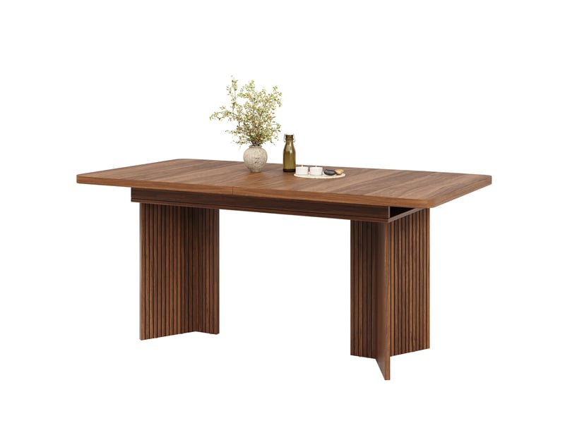  Table à manger extensible 120x160 cm pieds en v rainurés mdf métal marron  - Conforama A