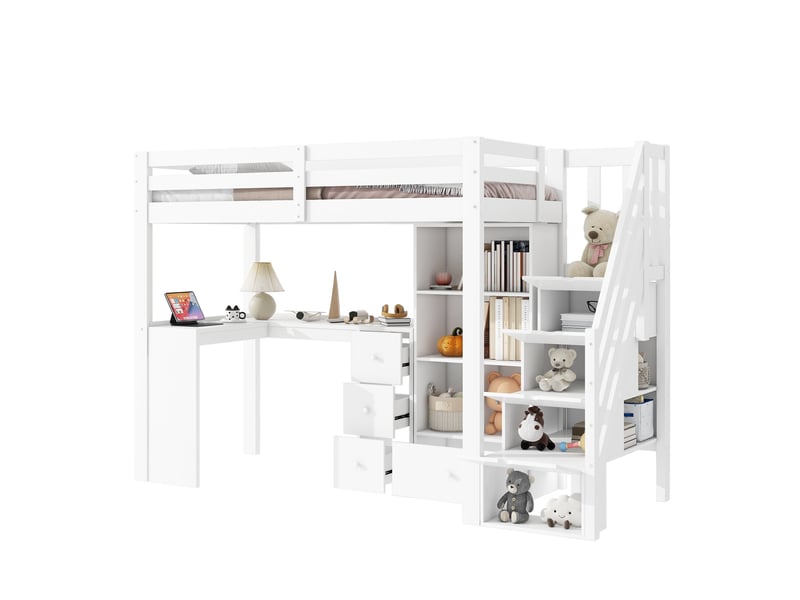  Lit mezzanine enfant 90x200 cm avec bureau et rangements blanc  - Conforama A