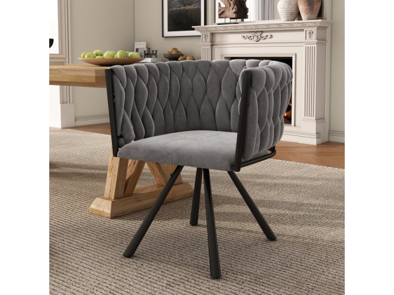  Chaise velours gris clair pivotante - ensemble 4, design luxe, pieds métal, salle à manger  - Conforama D
