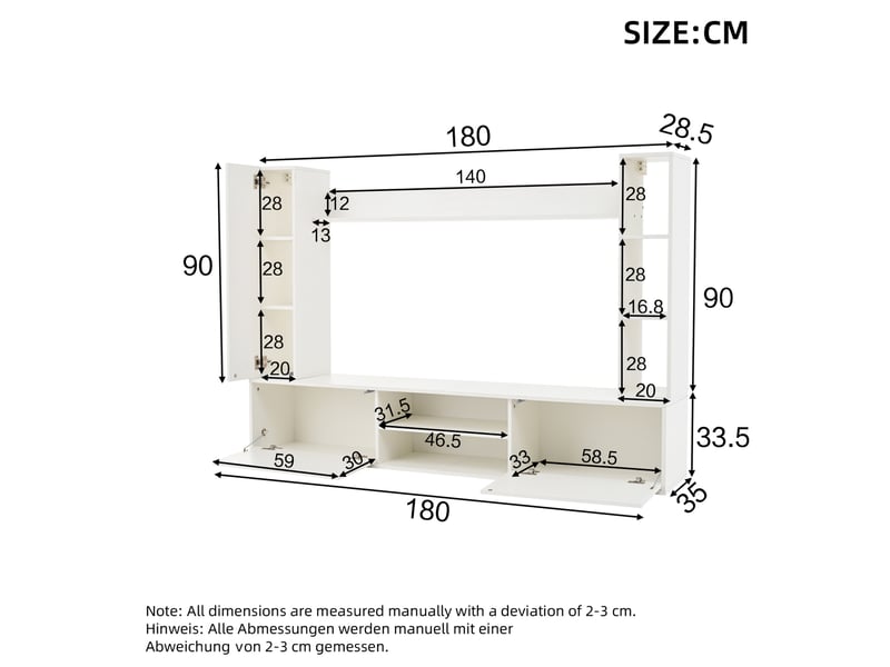  Meuble tv mural et sur pied 4 pièces blanc, avec 3 portes, 2 tiroirs, pour écran jusqu'à 50 pouces  - Conforama C