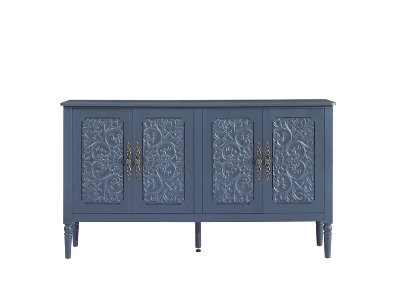 Buffet et enfilade à portes sculptées avec coins arrondis en panneaux de particules, 160×40×89 cm bleu marine  - Conforama A