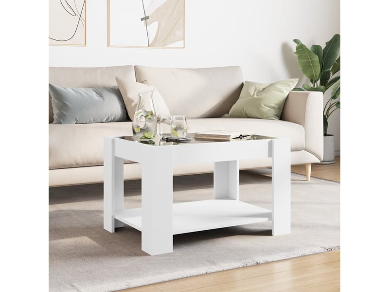  Table basse - table de salon - table à thé avec led blanc 73x53x45 cm bois d'ingénierie  - Conforama D