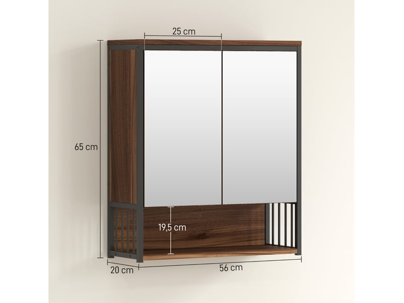  Armoire de salle de bains murale 56x20x65 cm marron, mdf et panneau de particules, avec miroir  - Conforama C