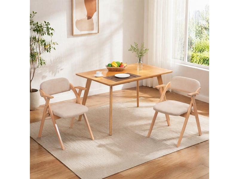  Lot de 2 chaises de salle à manger pliantes 52,5x60x79 cm, accoudoirs, assises rembourrées, bois, empilables, kaki  - Conforama B
