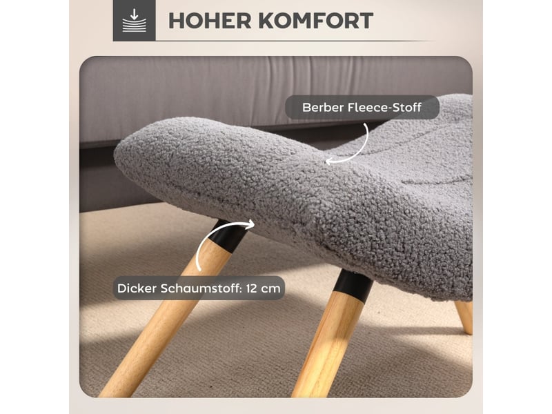  Tabouret, repose-pieds en tissu polaire berbère, tabouret rembourré capacité de charge jusqu'à 120 kg, pour salon, chambre, 67 x 45 x 38 cm, gris 838-482V00CG - Conforama D