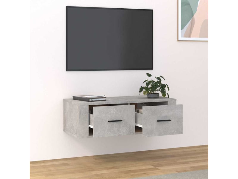  Meuble tv - banc tv - meuble de rangement suspendu gris béton 80x36x25 cm bois d'ingénierie  - Conforama C