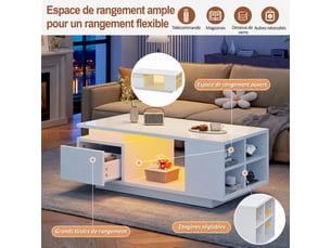 Table basse rectangulaire coloris blanc   - 50 cmx100 cm