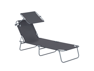Transat pliable avec pare-soleil dossier réglable 4 positions gris 187x58x36 cm