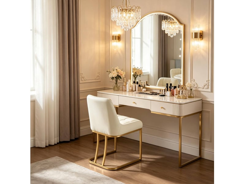  Chaise de salle à manger lot de 2 rembourrées avec dossier ergonomique et patins réglables en velours et métal beige  - Conforama E
