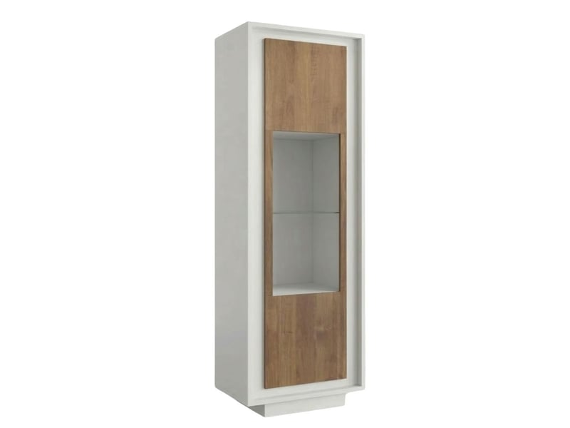 Vitrine 1 porte blanc laqué façades aspect bois finition mercure et verre piètement socle - azonto AZONTO - Conforama A