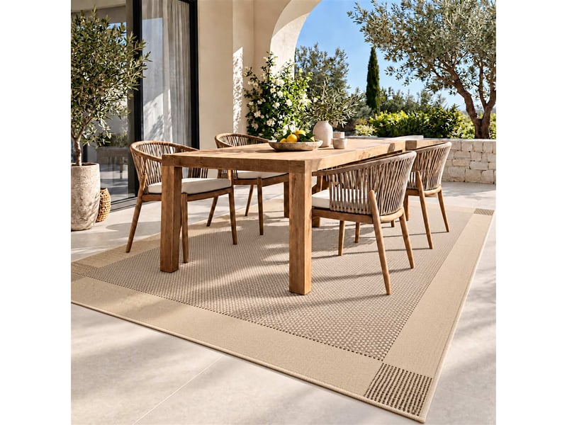  The white stone tapis extérieur avec bande extérieure 160x230 cm tourterelle | pour intérieur et extérieur, résistant aux uv et à l'eau, lavable | tapis en polypropylène tissé à plat effet sisal  - Conforama A