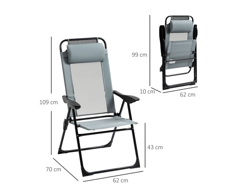  Lot de 2 chaises pliantes de jardin 62x70x109 cm dossier réglable acier gris  - Conforama D