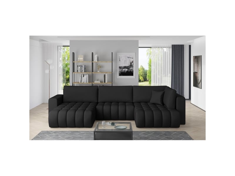  Canapé d'angle bonita convertible 6 places noir tissu – gauche – 350x175cm  - Conforama B
