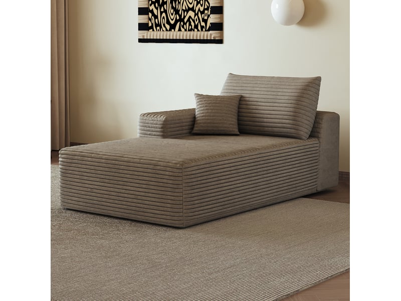  Canapé-lit 1 place à méridienne gauche camel en velours côtelé, 175 x 95 x 83 cm  - Conforama C