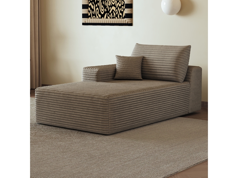  Canapé-lit 1 place à méridienne gauche camel en velours côtelé, 175 x 95 x 83 cm  - Conforama C