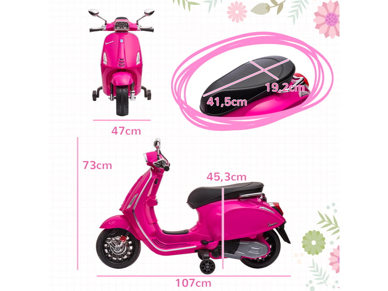  Moto électrique pour enfants, vespa, 3 kmh, 3-6 ans, musique, lumières et radio, rose  - Conforama E