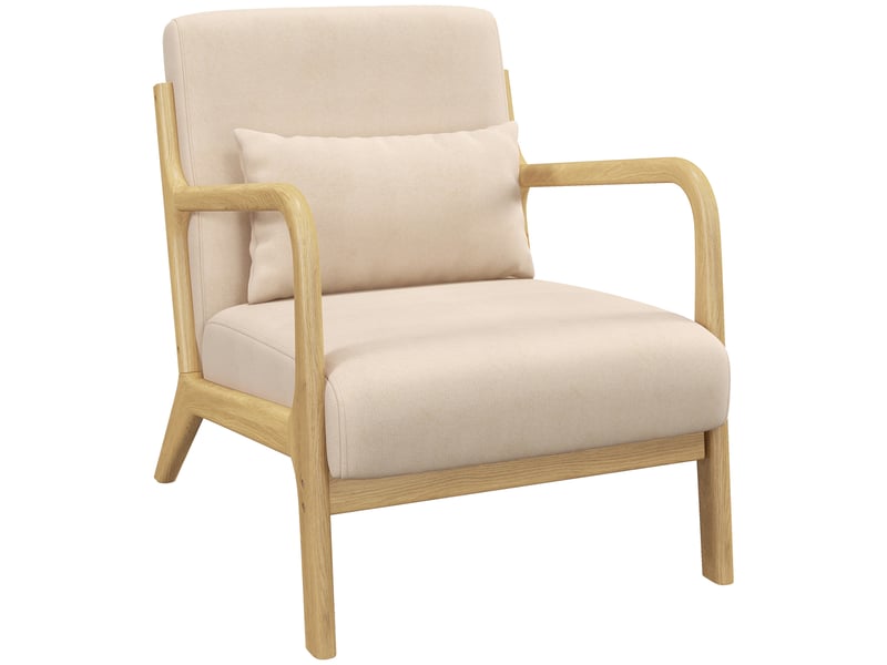  Fauteuil lounge en tissu aspect velours beige et bois d'hévéa 61x78x76 cm  - Conforama A