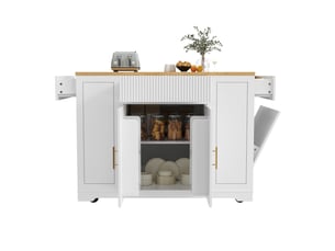 Îlot de cuisine 120x50x92 cm avec tiroirs, portes, roulettes et étagères, pour cuisine, en mdf et métal, bois et blanc