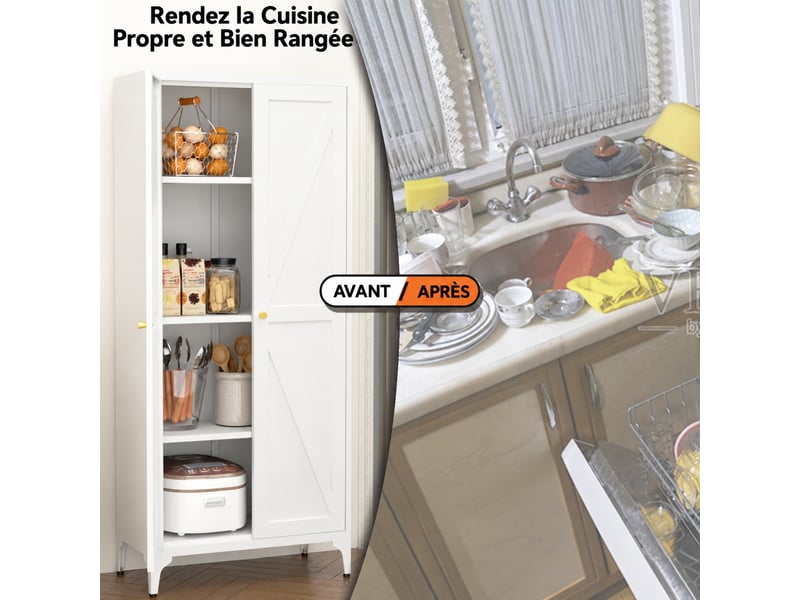 Armoire haute de rangement en acier blanc, 3 étagères réglables, 70 x 35 x 165 cm - Conforama E