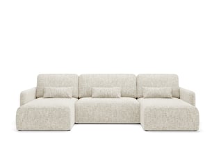 Canapé d'angle panoramique convertible 4 places Tissu beige avec coffre de rangement