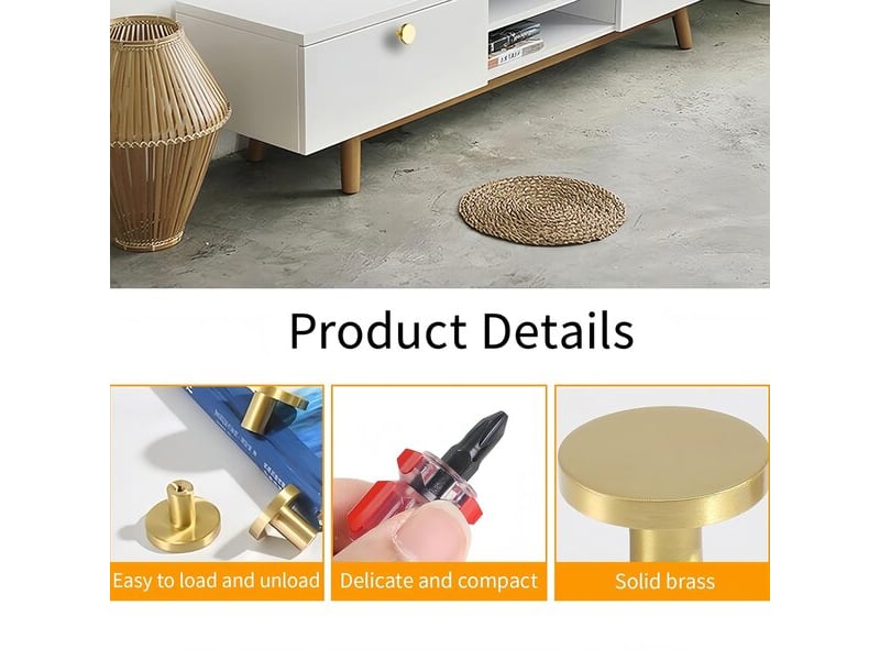  Ensemble de 6 boutons ronds dorés en acier inoxydable de 20x25 mm, poignées à un trou pour cuisine et meubles avec tournevis  - Conforama B