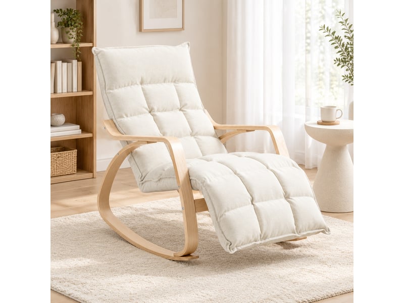  Fauteuil à bascule modenvie avec repose-pieds réglable 67 x 106-123 x 92 cm polyester blanc crème  - Conforama D