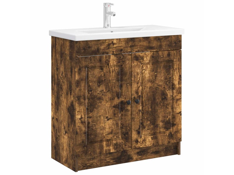  Armoire sous évier de salle de bain, meuble de rangement chêne fumé shl5515  - Conforama C